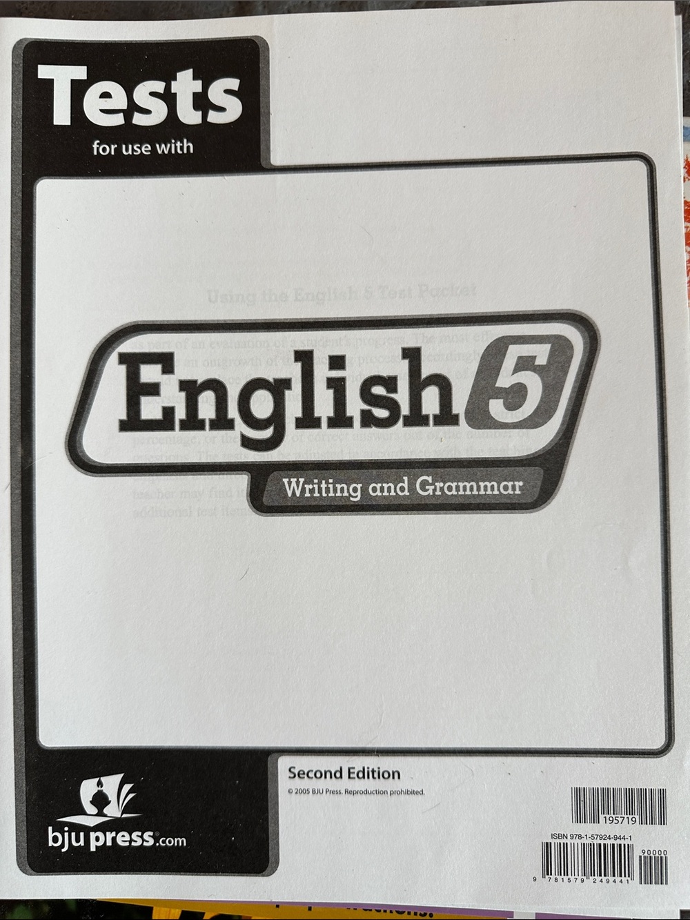 English 5 Writing and Grammar Tests Booklet - Black and White